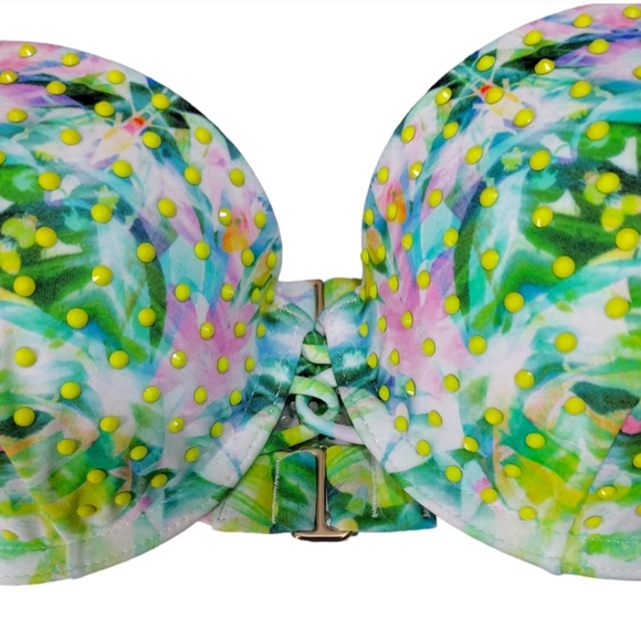 Victoria's Secret Tropical Green Rhinestone Push Up Bikini Top Woman's Size 34C - Picture 7 of 11